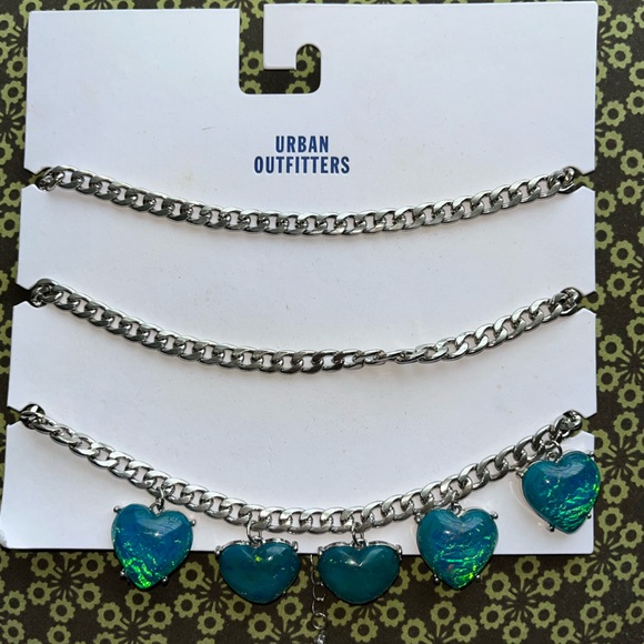 Urban Outfitters Silver Chain Necklace Set with Blue Heart Accents - Picture 1 of 2